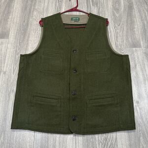 Orvis Men’s Large Felted Wool Green Vest Pockets Outdoors Winter Layer Camping